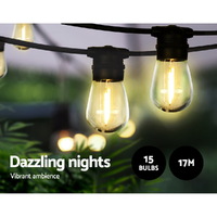 17m Solar Festoon Lights Outdoor LED String Light Christmas Party Garden Decor thumbnail