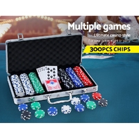 300pcs Poker Chips Set Casino Texas Hold'em Gambling Party Game Dice Cards Case thumbnail