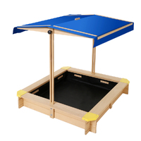 Keezi Kids Sandpit Wooden Sandbox Sand Pit with Canopy Bench Seat Toys 101cm thumbnail
