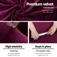 Artiss Sofa Cover Couch Covers 3 Seater Velvet Ruby Red thumbnail
