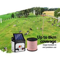 Giantz Fence Energiser 8KM Solar Powered Electric 400M Poly Tape Insulator thumbnail