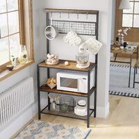 Industrial Kitchen Baker's Rack with Storage Shelves 10 Hooks and Metal Mesh Shelf 84 x 40 x 170 cm Rustic Brown thumbnail
