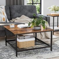 Robust Coffee Table Steel Frame and Mesh Storage Shelf,  Rustic Brown and Black thumbnail
