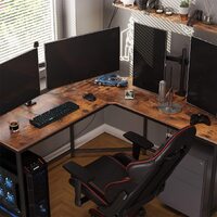 L-Shaped Computer Desk, Rustic Brown and Black thumbnail