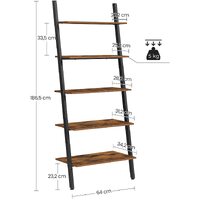 5-Tier Bookshelf Rack, Rustic Brown and Black thumbnail