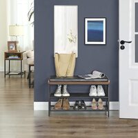 Shoe Bench with Mesh Shelf and Faux Leather Vintage Brown Black 80 x 30 x 48 cm thumbnail