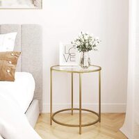 Gold Round Side Table with Golden Metal Frame Robust and Stable thumbnail