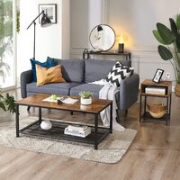 Side Table with Open Compartment and Mesh Shelf Rustic Brown and Black thumbnail