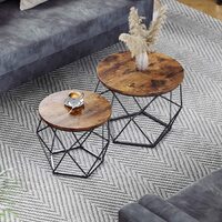 Set of 2 Side Tables Robust Steel Frame Rustic Brown and Black thumbnail