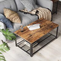 Coffee Table with Metal Frame Storage Shelf Rustic Brown thumbnail