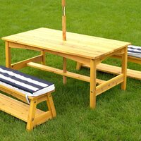 Outdoor Table & Bench Set with Cushions & Umbrella (Navy) thumbnail