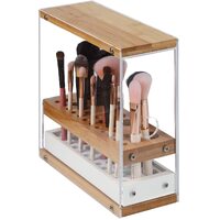 31 Holes Acrylic Bamboo Brush Holder Organiser Beauty Cosmetic Display Stand with Leather Drawer White (22.3 x 8.6 x 21.5 cm) thumbnail