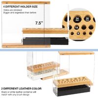 31 Holes Acrylic Bamboo Brush Holder Organiser Beauty Cosmetic Display Stand with Leather Drawer Black (22.3 x 8.6 x 21.5 cm) thumbnail