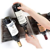 Rustic Wood and Metal Wine Rack Set for 4 Bottle Storage Holder for Home Bar Kitchen Living Room thumbnail