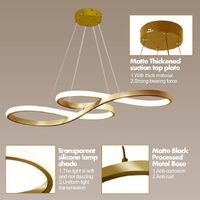 LED Modern Chandelier, Musical Note, Dimmable Pendant, Gold thumbnail