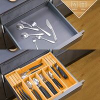Large Capacity Bamboo Expandable Drawer Organizer with Knife Block Holder for Home Kitchen Utensils thumbnail