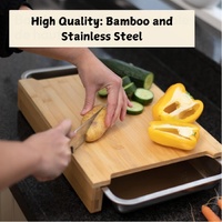 Chopping Board with with 2 Organiser Stainless Steel Trays Containers thumbnail