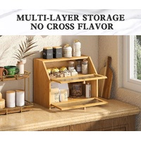 Double Layer Bamboo Bread Box for Kitchen Counter with Large Capacity and Clear Window thumbnail