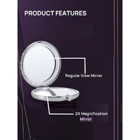 Mini Mix Diamond 1X/2X Magnifying Round Metal Pocket Makeup Mirror (Silver) thumbnail