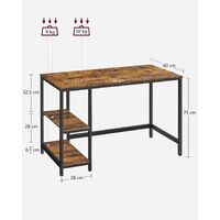 Computer Desk 2 Shelves Rustic, Brown Black thumbnail