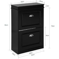 Shoe Cabinet 2 Drawers Storage Cupboard Black thumbnail