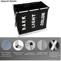 3 in 1 Large 135L Laundry Clothes Hamper Basket with Waterproof bags and Aluminum Frame (Black) thumbnail