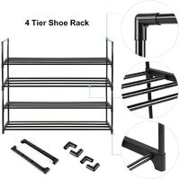 4-Tier Stainless Steel Shoe Rack Storage Organizer to Hold up to 15 Pairs of Shoes (55cm, Black) thumbnail