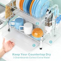 Stainless Steel 2-Tier Dish Drying Rack with Utensil Holder, Cutting Board Holder and Dish Drainer for Kitchen Counter (Silver) thumbnail