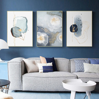 Wall Art 50cmx70cm Marbled Light Grey 3 Sets Gold Frame Canvas thumbnail