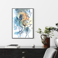 Wall Art 50cmx70cm Watercolor Style Abstract Flower 3 Sets Black Frame Canvas thumbnail