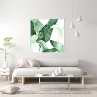 Wall Art 50cmx50cm Tropical Leaves Square Size White Frame Canvas thumbnail