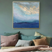 Wall Art 60cmx60cm Abstract gold blue square size Gold Frame Canvas thumbnail