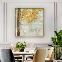Wall Art 70cmx70cm Golden Leaves 2 Sets Gold Frame Canvas thumbnail