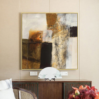 Wall Art 70cmx70cm Abstract gold brown painting style Gold Frame Canvas thumbnail