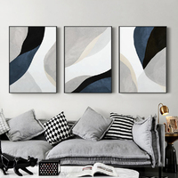Wall Art 100cmx150cm Abstract Navy Blue 3 Sets Black Frame Canvas thumbnail