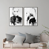 Wall Art 70cmx100cm Watercolor Sketch 2 Sets Black Frame Canvas thumbnail