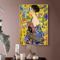 Wall Art 70cmx100cm Lady With A fan By Klimt Gold Frame Canvas thumbnail