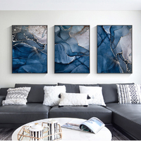 Wall Art 60cmx90cm Blue Gold Marble 3 Sets Black Frame Canvas thumbnail