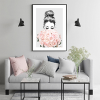 Wall Art 100cmx150cm Roses Girl Black Frame Canvas thumbnail