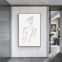 Wall Art 50cmx70cm Woman Back Line Art Black Frame Canvas thumbnail