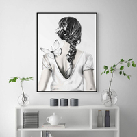 Wall Art 40cmx60cm Woman Back With Butterfly Black Frame Canvas thumbnail