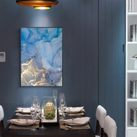 Wall Art 80cmx120cm Light Blue Marble With Gold Splash Black Frame Canvas thumbnail