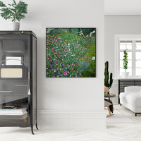 Wall Art 70cmx70cm Italian garden by Gustav Klimt Black Frame Canvas thumbnail