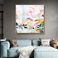 Wall Art 70cmx70cm Abstract Pink Mountain Hand Painted Style Gold Frame Canvas thumbnail