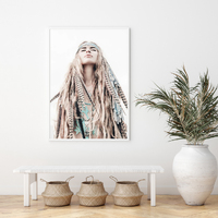 Wall Art 50cmx70cm BOHO Girl White Frame Canvas thumbnail