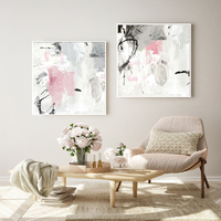 Wall Art 100cmx100cm Abstract Pink Grey 2 Sets White Frame Canvas thumbnail