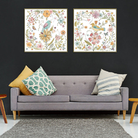 Wall Art 100cmx100cm Floral birds 2 Sets Gold Frame Canvas thumbnail