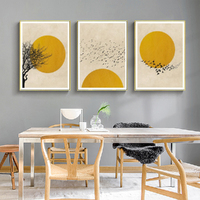 Wall Art 100cmx150cm Flock Of Birds Sun Silhouette 3 Sets Gold Frame Canvas thumbnail
