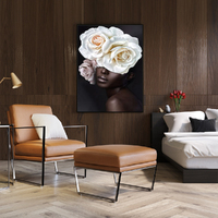 Wall Art 60cmx90cm Flower African Woman Black Frame Canvas thumbnail