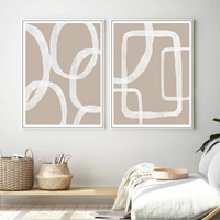 Wall Art 60cmx90cm Abstract White Lines 2 Sets White Frame Canvas thumbnail